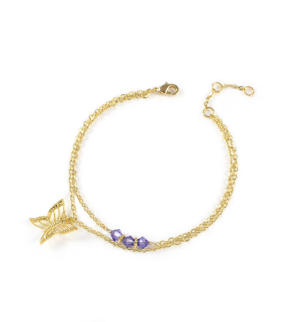 Butterfly bracelet with tanzanite crystals