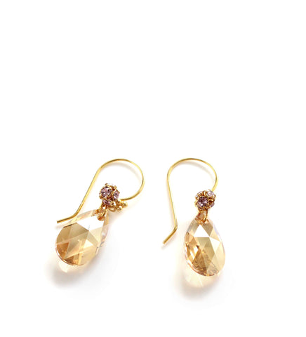 18K gold plated earrings with Golden Shadow Swarovski crystal drops and balls