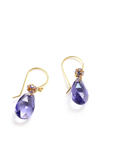 Gold earrings with Tanzanite Austrian crystal drops