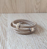 Beige triple wrap leather bracelet with Austrian crystals - Dige Designs