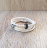 Cream triple wrap leather bracelet with Austrian pavé crystals