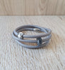 Grey triple-wrap leather bracelet with Austrian crystal pavé crystals