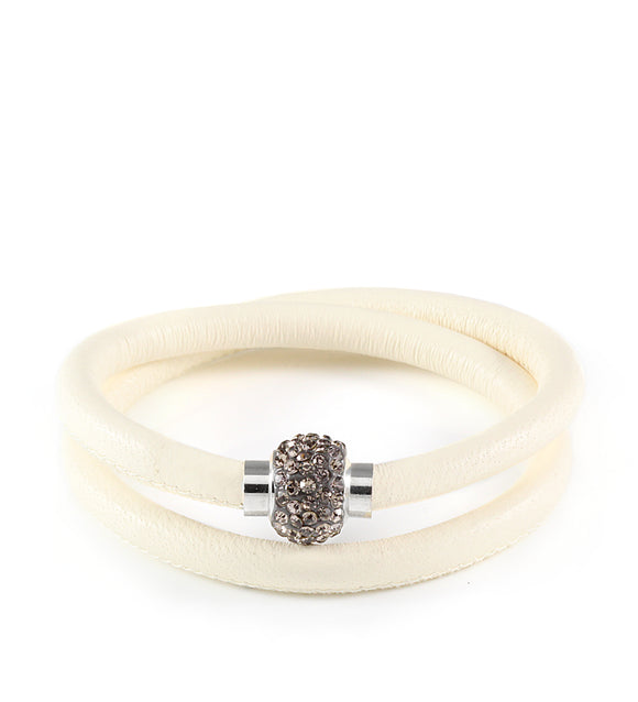 Cream double wrap leather bracelet with Austrian crystals
