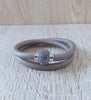 Grey double wrap leather bracelet with Austrian crystals