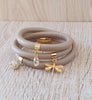 Beige triple wrap leather bracelet with dragonfly and Austrian crystals