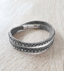 Grey double wrap leather bracelet with crystals