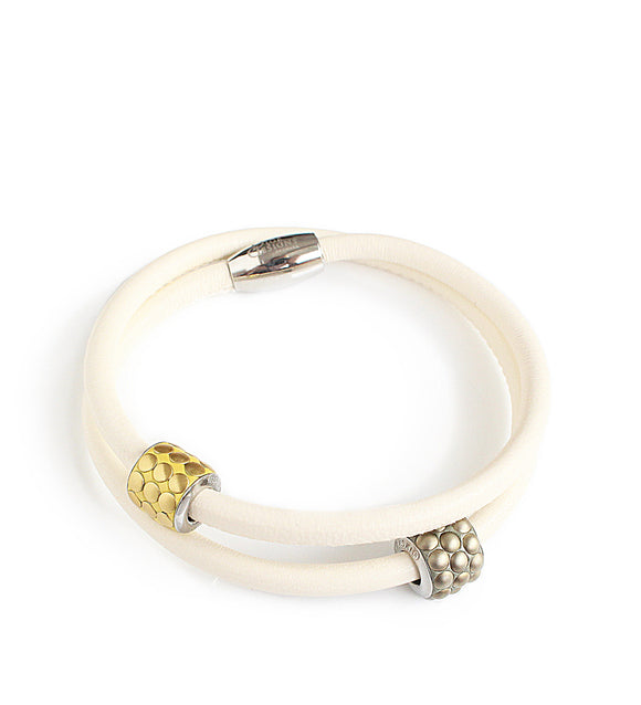Cream double-wrap leather bracelet with Austrian pavé elements
