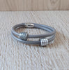 Grey double wrap leather bracelet with Austrian grey pavé elements
