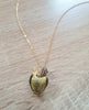 Long gold necklace with Olive Murano heart and Austrian crystal ball