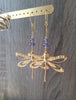 Gold dragonfly earrings with Tanzanite Austrian crystals 