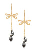Gold dragonfly and black diamond Austrian crystal earrings