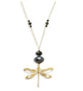 Long 18K gold plated dragonfly necklace with black Swarovski crystals