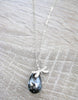 Long silver dragonfly necklace handmade with Black Silver Night Swarovski crystal drop