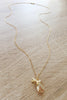 Long gold necklace with a dragonfly and Golden Shadow Austrian crystal drop