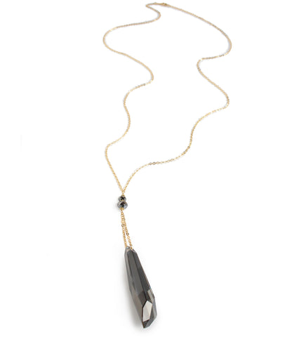 Long 18K gold plated necklace with Black Silver Night Swarovski pendant and crystals