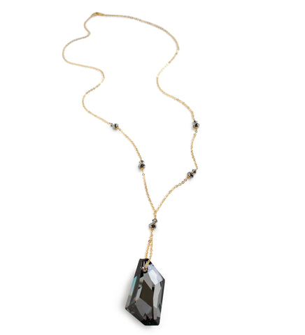 Long 18K gold plated necklace with Black Silver Night Swarovski pendant and crystals