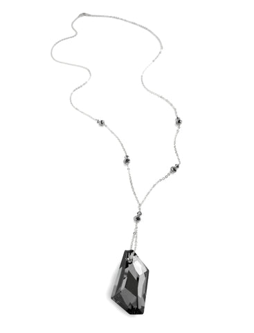 Long silver necklace with Black Diamond Swarovski crystals