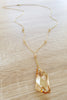 Long gold necklace with Golden Shadow Austrian crystals