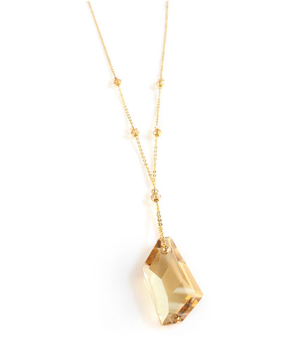 Long 18K gold plated silver necklace with Golden Shadow Swarovski crystals