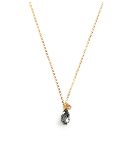 Short 18K gold plated necklace with a Black Silver Night Swarovski crystal drop and charm
