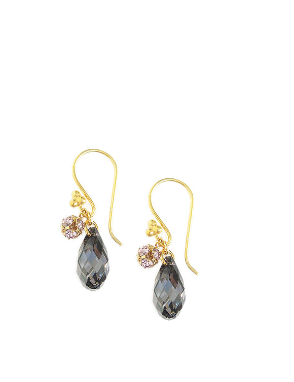 Gold earrings with Black Diamond Swarovski crystal drops