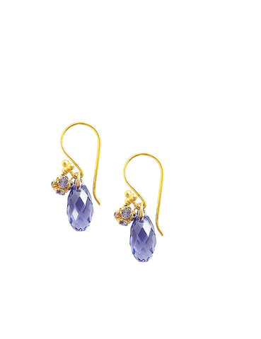Gold earrings with Tanzanite Austrian crystal drops