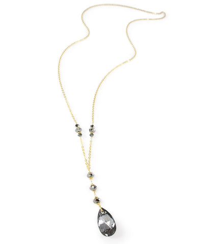 Long 18K gold plated Y-necklace with Black Silver Night Swarovski crystals