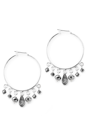 Silver hoop earrings with Black Diamond Austrian crystals