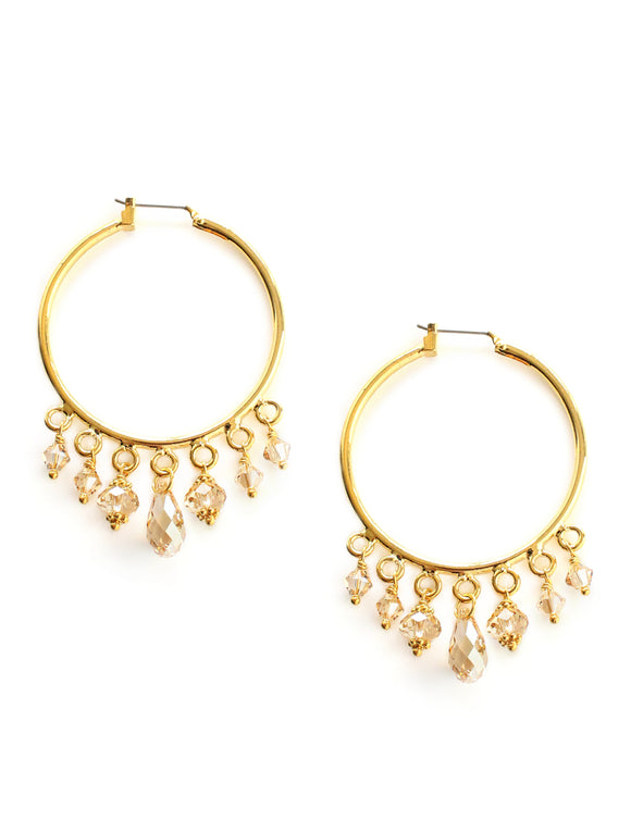 Gold hoop earrings with Golden Shadow Austrian crystals