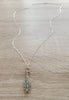 Long silver necklace handmade with Black Silver Night Swarovski crystals and grey pavé pendant
