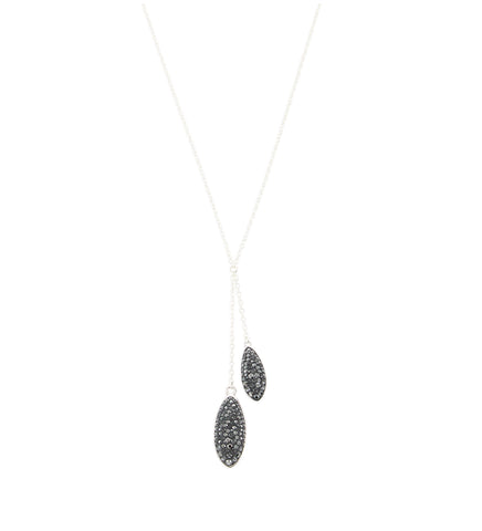 Short silver necklace with Black Silver Night Swarovski crystal pavé drop pendants