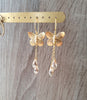 Gold butterfly earrings with golden shadow Austrian crystal drops