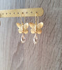 Gold butterfly earrings with golden shadow Austrian crystal drops