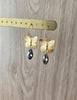 18K gold plated butterfly earrings with Black Diamond drops