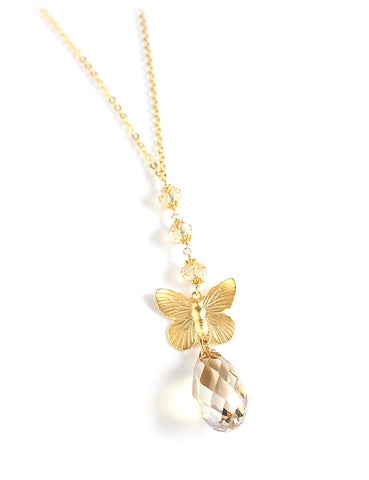 Long butterfly necklace with Golden Shadow Austrian crystals 