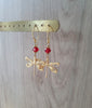 Gold dragonfly earrings with Scarlet Red Austrian crystals