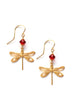 Gold dragonfly earrings with Scarlet Red Austrian crystals
