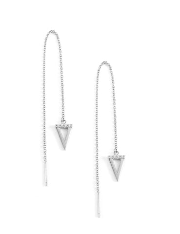 Silver triangle threader chain earrings