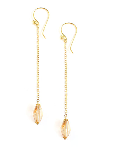 Gold dangle earrings with Golden Shadow Austrian crystals