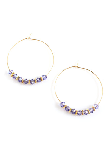18K gold plated hoop earrings with Tanzanite Austrian crystals