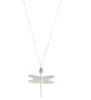 Long rhodium plated dragonfly necklace with a Tanzanite Swarovski crystal