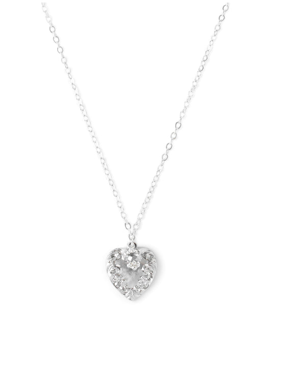 Sterling silver heart necklace with black diamond crystal