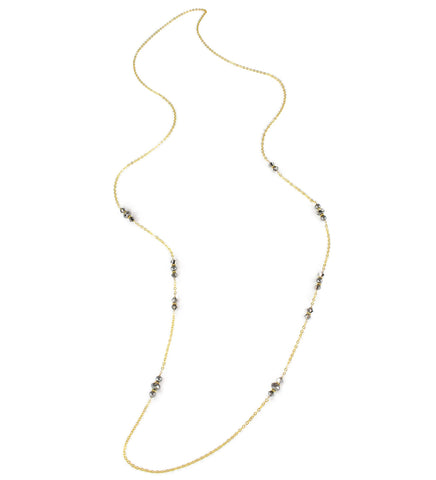 Long 18K gold plated necklace with Black Silver Night Swarovski crystals and pearls