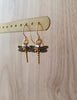 Gold dragonfly earrings with Black Diamond crystals