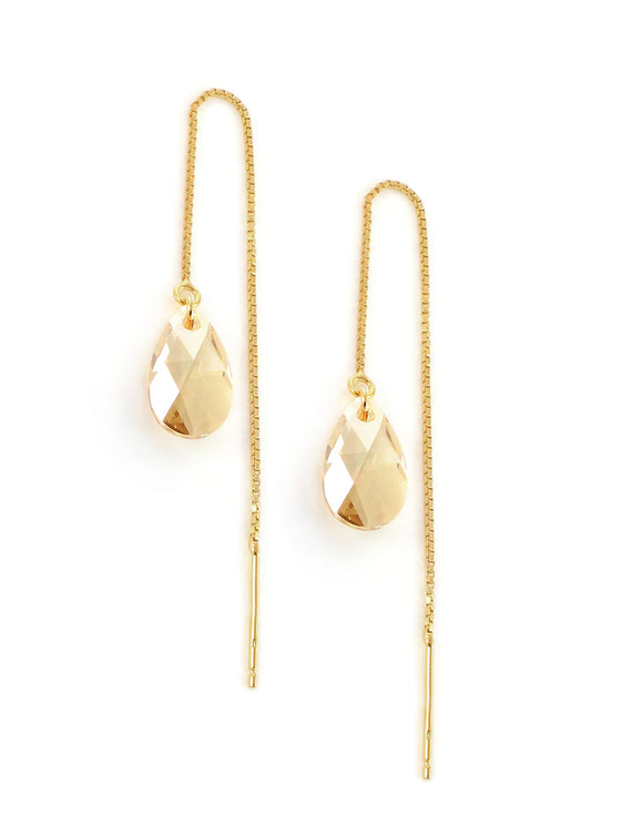 Gold chain threader earrings with Golden Shadow Austrian drops