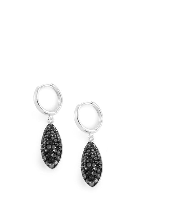 Silver hoop earrings with Black Diamond Austrian crystal pavé drops