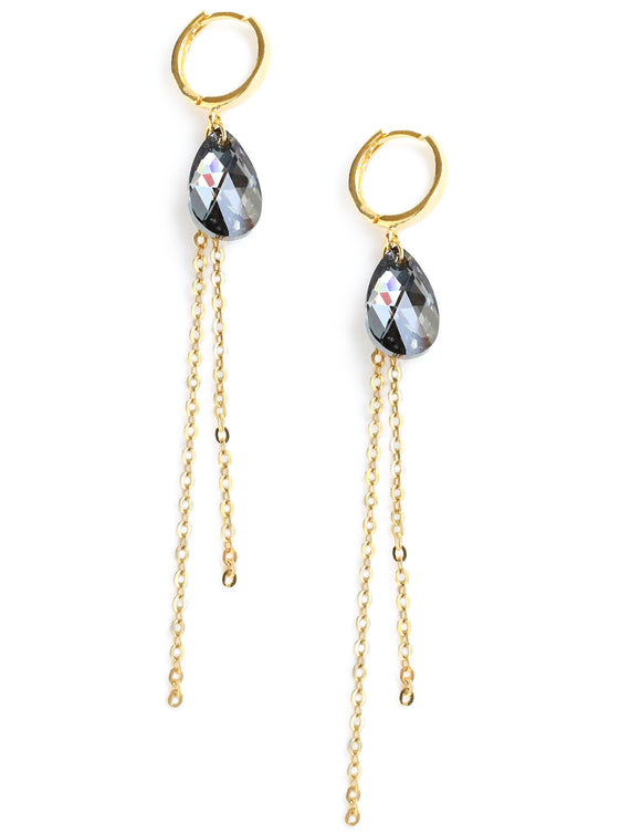 Dige Designs gold hoop earrings with black diamond Austrian crystal drops