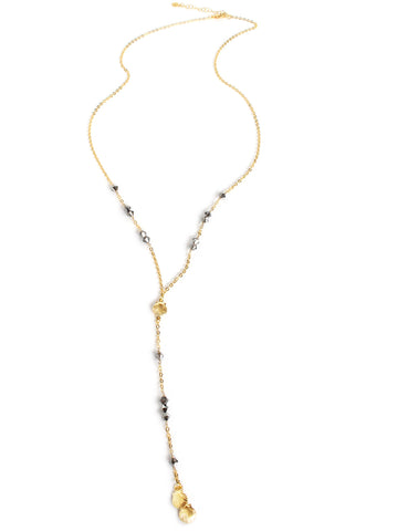 Gold seashell Y necklace with Black Diamond Austrian crystals