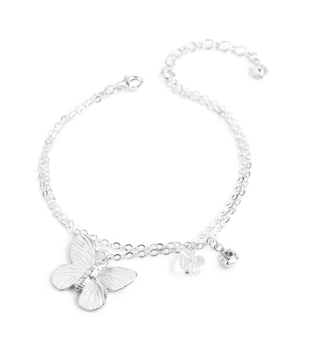 Silver double chain butterfly bracelet with Austrian crystals
