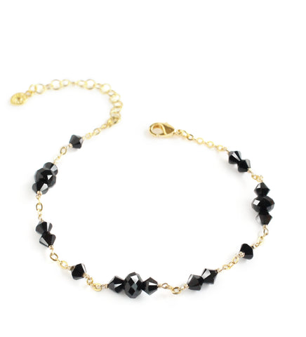 Gold bracelet with black Austrian crystals
